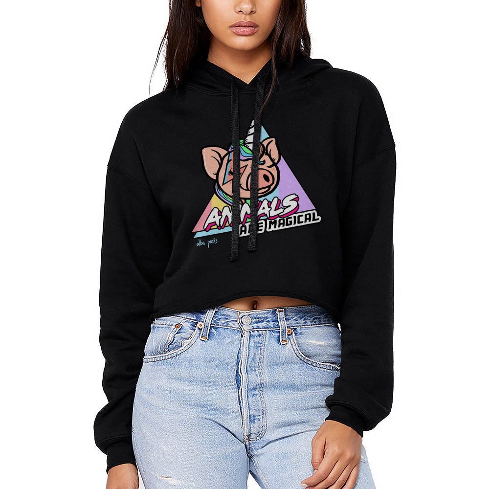 Animals Are Magical Fleece Crop Hoodie