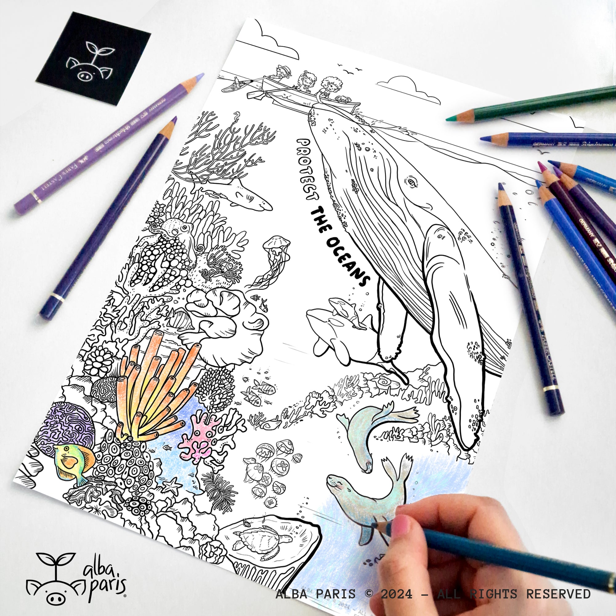 Protect The Oceans Coloring Page (In English And Spanish)